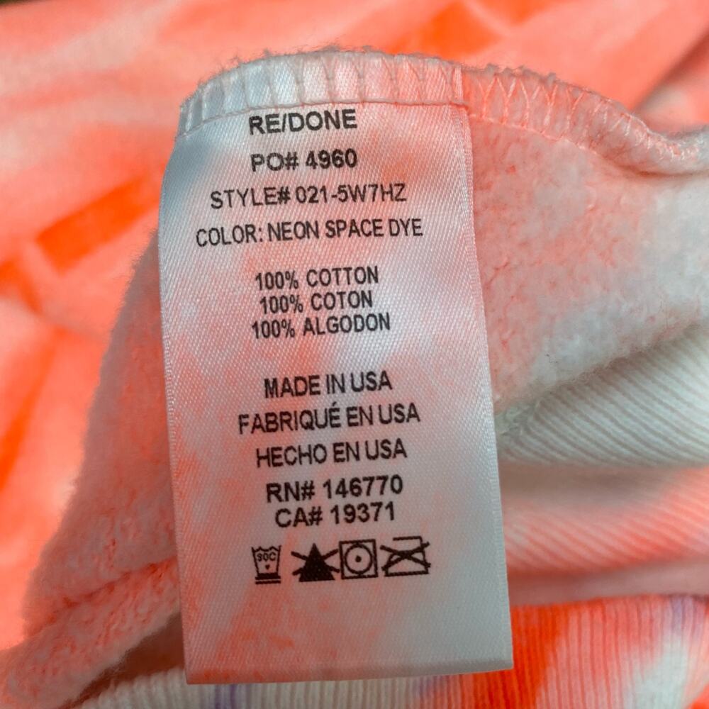 Re/Done x Hanes 2 Piece Raglan Neon Tie Dye Spiral Sweatshirt & Sweatpants M NEW - Picture 9 of 16